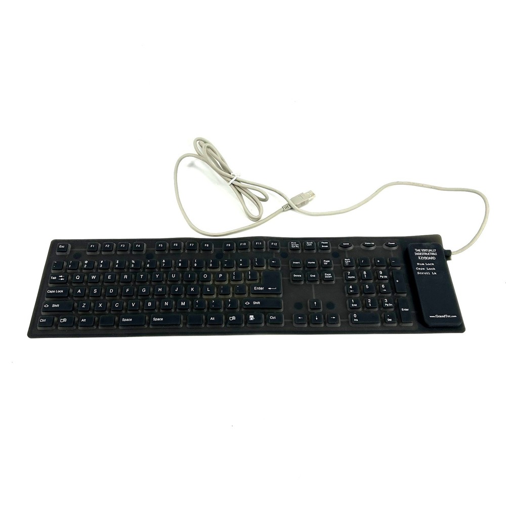 GrandTec Virtually Indestructible Keyboard Flexible Silicone USB Wired Black